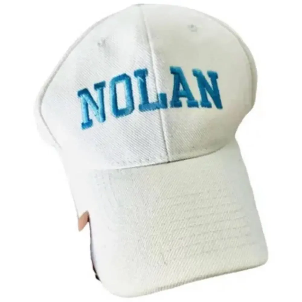 VINTAGE White Blue Nolan Lettered Stitched Hook Loop Adjustable Baseball Hat